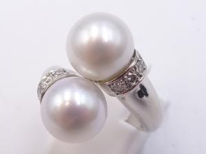 Pt900 白蝶パール 9〜10mm ダイヤ 0.30ct リング 13.3g